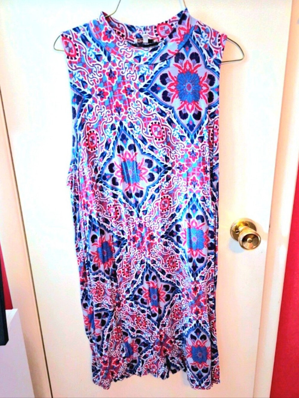 Red Camel Red White Mock Neck Shift Dress Short Sleeveless 1X
